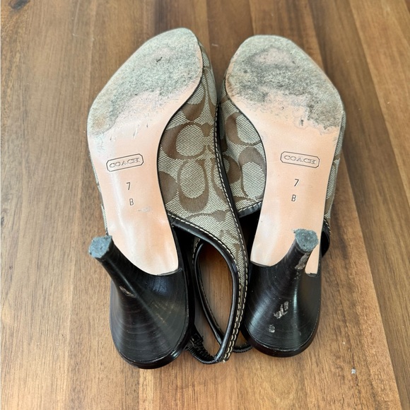 Coach Logo Fabric Leather Sling Back Heels - Picture 8 of 8